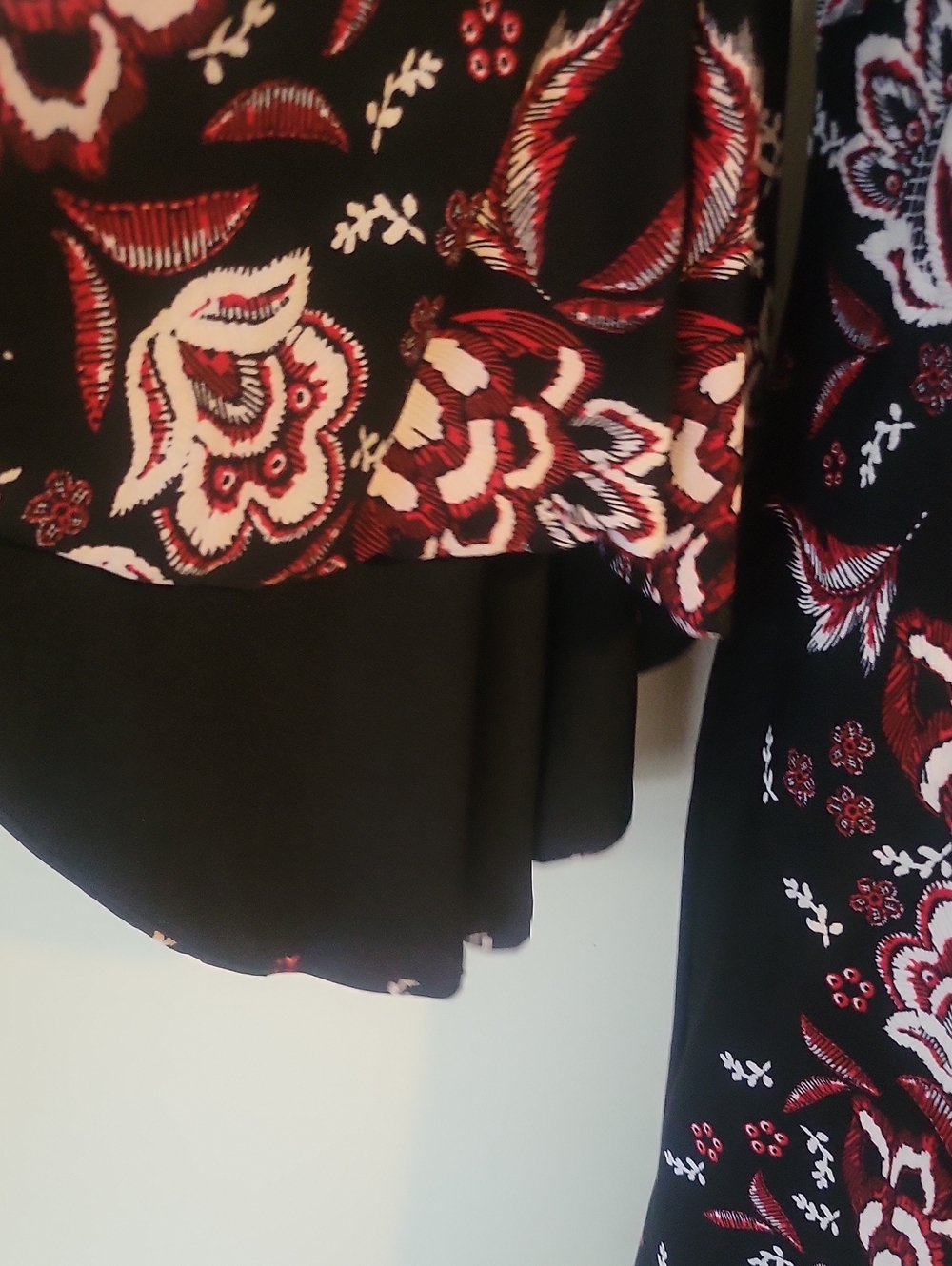 Black Floral V-Neck Bell Sleeve Top - Picture 3 of 5